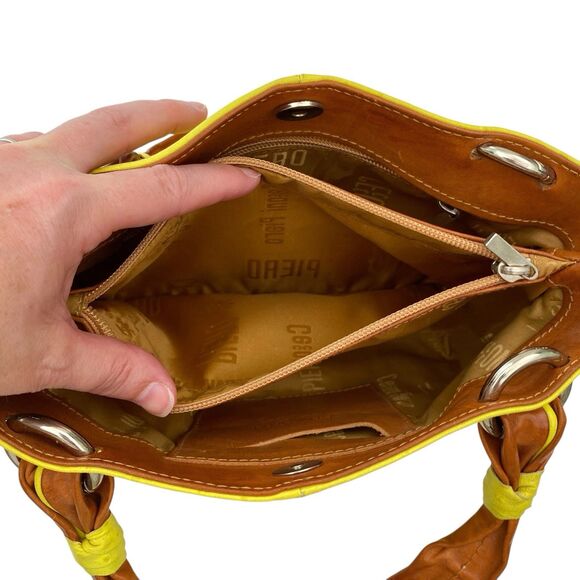 Cecconi Piero Leather Purse Handbag Tote Yellow Small Textured Italy Preppy - Picture 8 of 14